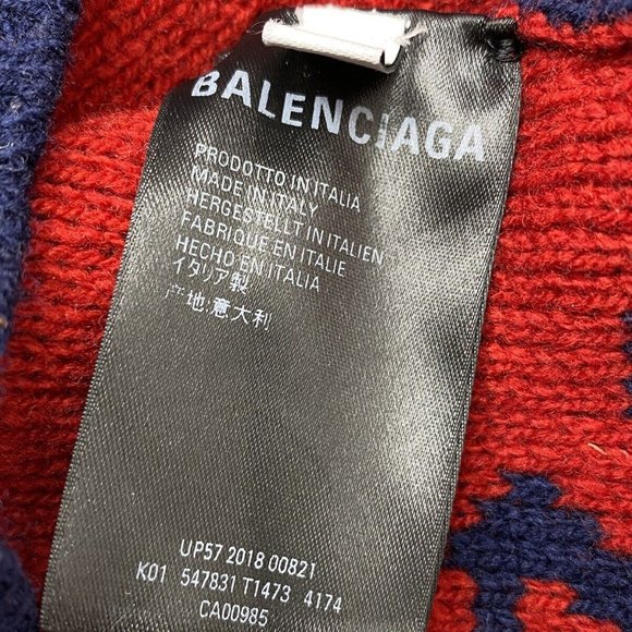 100% Authentic Balenciaga Allover Logo Sweater in Blue & Red Size Small - Picture 5 of 9
